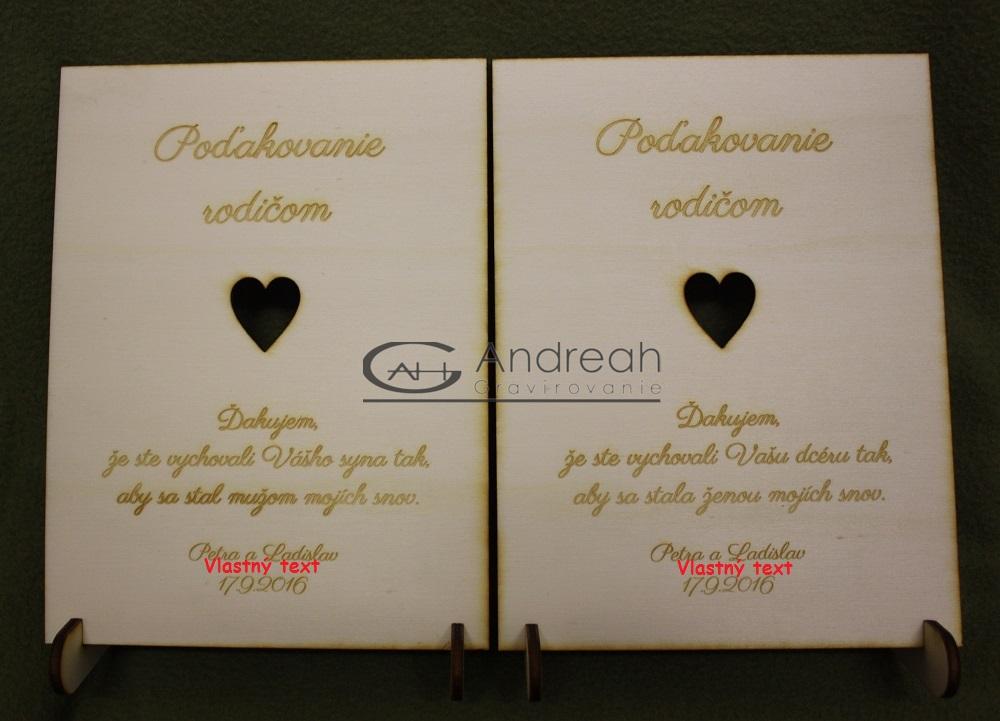 Drevené tabuľky - Poďakovanie rodičom s vlastným textom - pár