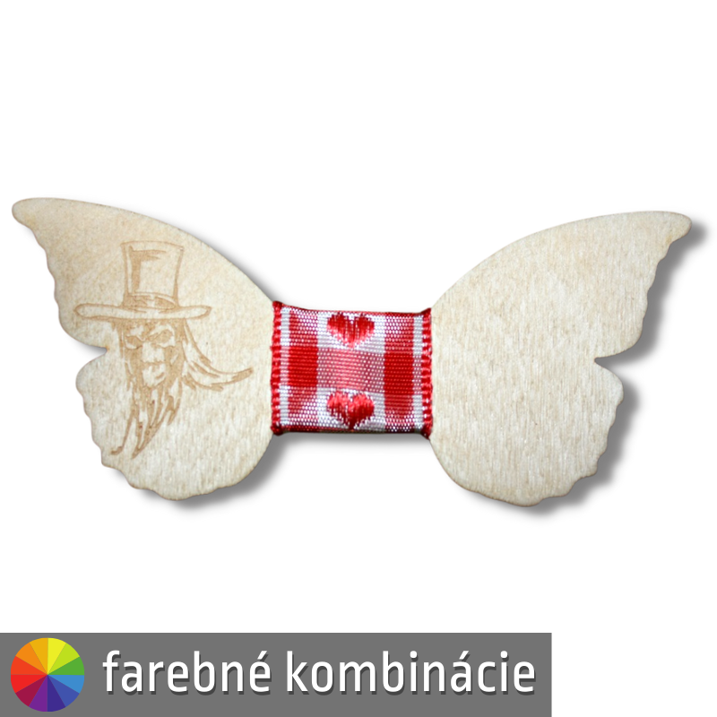 Dámsky motýlik z dreva - lebka s klobúkom