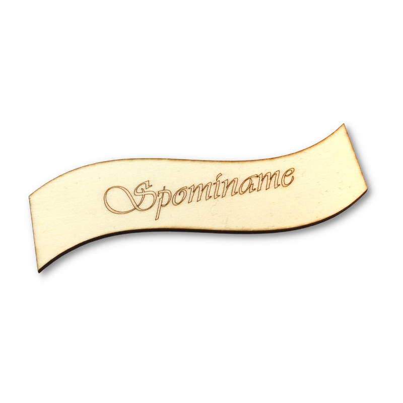 Stužka z dreva s nápisom "Spomíname"