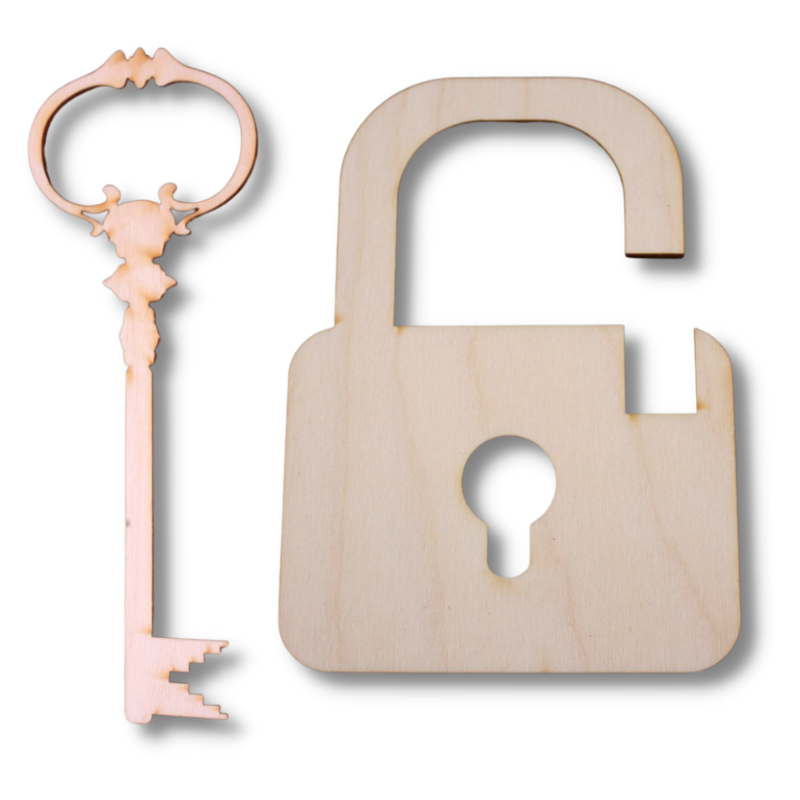 Kľúč a kladka na dekorovanie z dreva